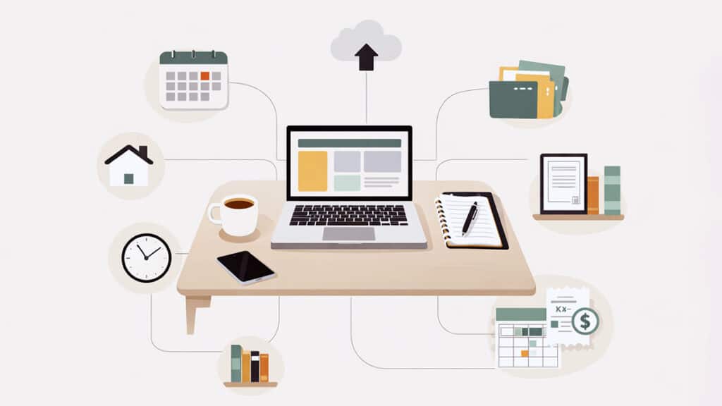 Organised workspace with digital tools