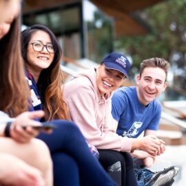 Melbourne university students smilng