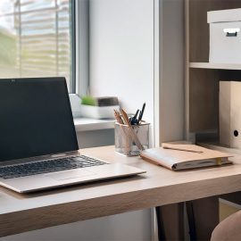 Simple desk with adjacent cube storage