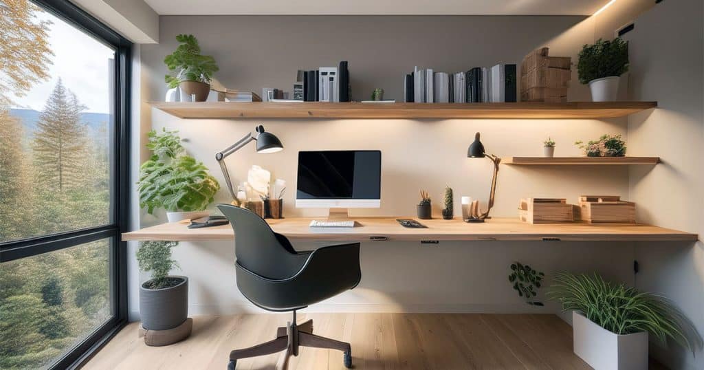 Wall-mounted home office design.