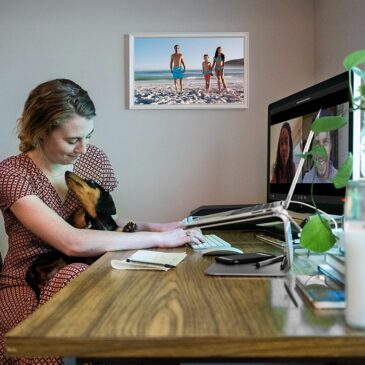 Woman looking comfortable at home during online meeting